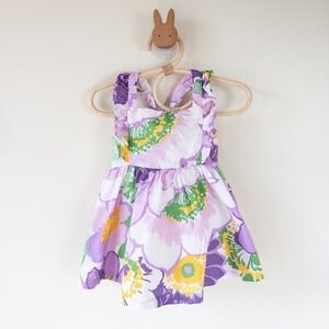 Janie and Jack Floral Dress Baby 6-12 Months Purple Green‎ Ruffle Cross Back
